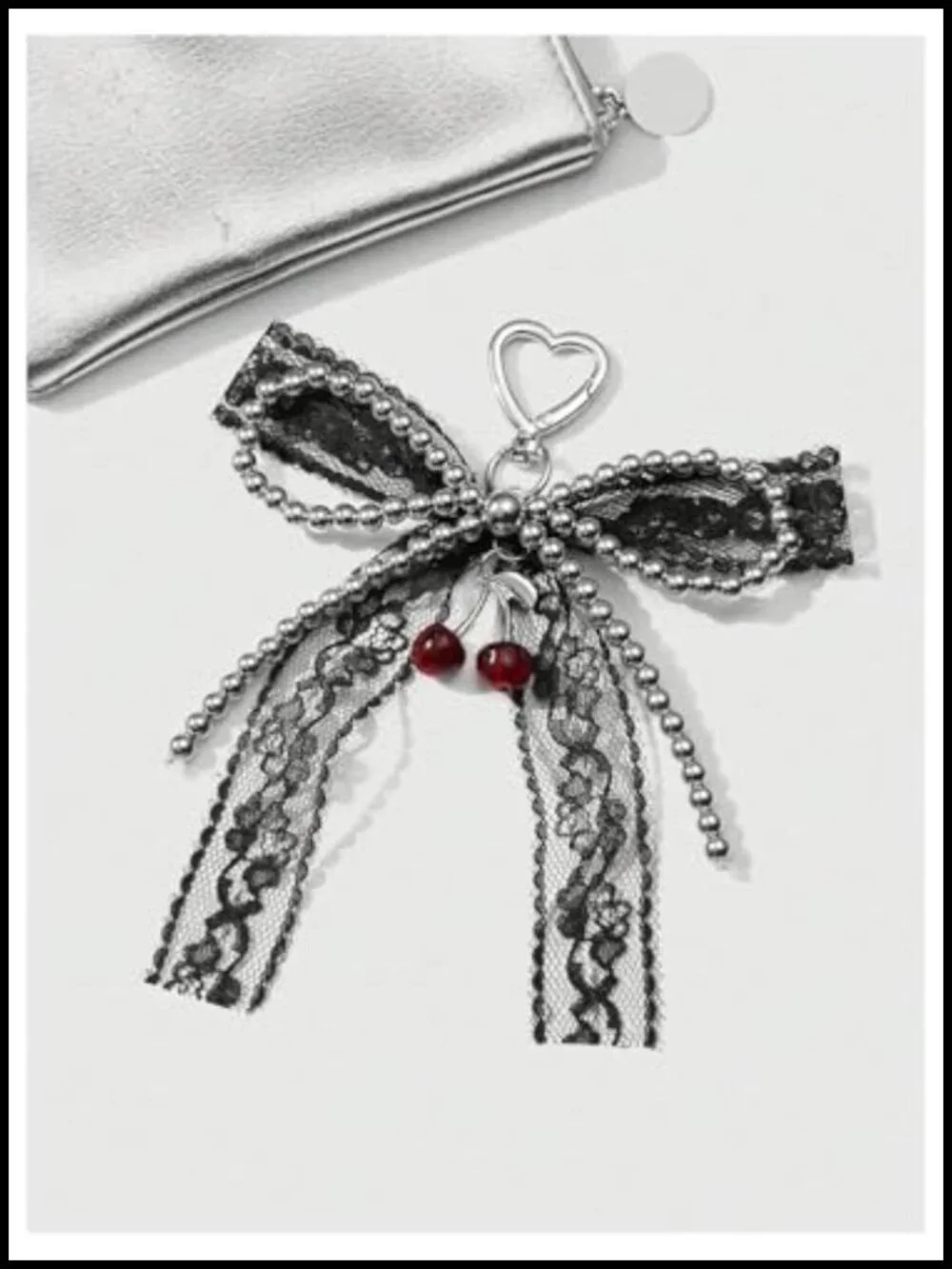 Y2K Bow Ribbon Bag Charm Keychain Key Ring Purse Tote Metal Claw Clasp